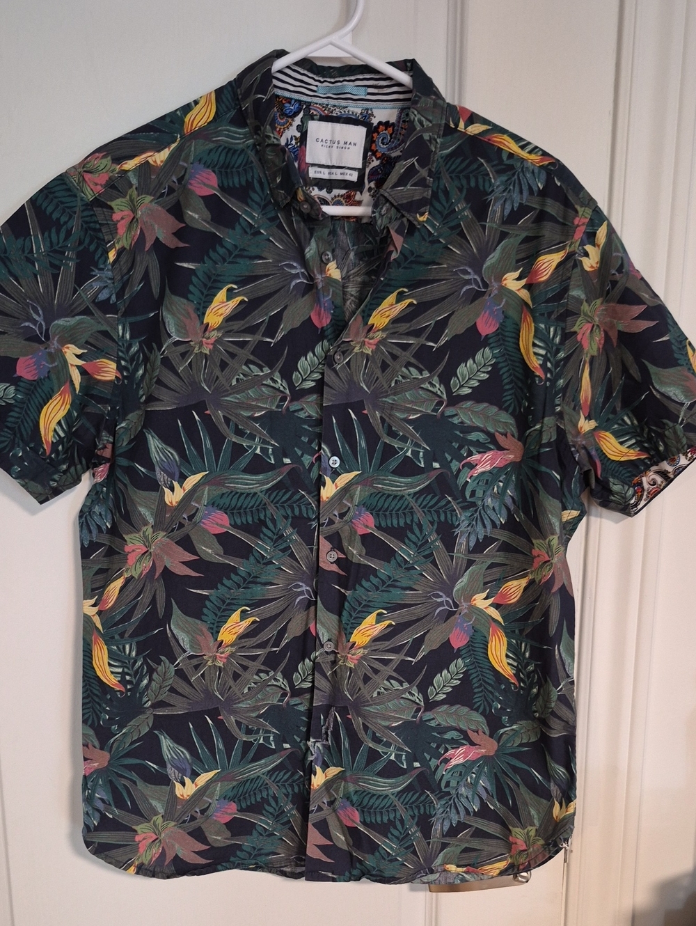 Cactus Bay Black Tropical Floral Short Sleeve Button-Down